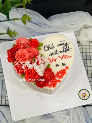 Bánh tim hoa đỏ 20cm